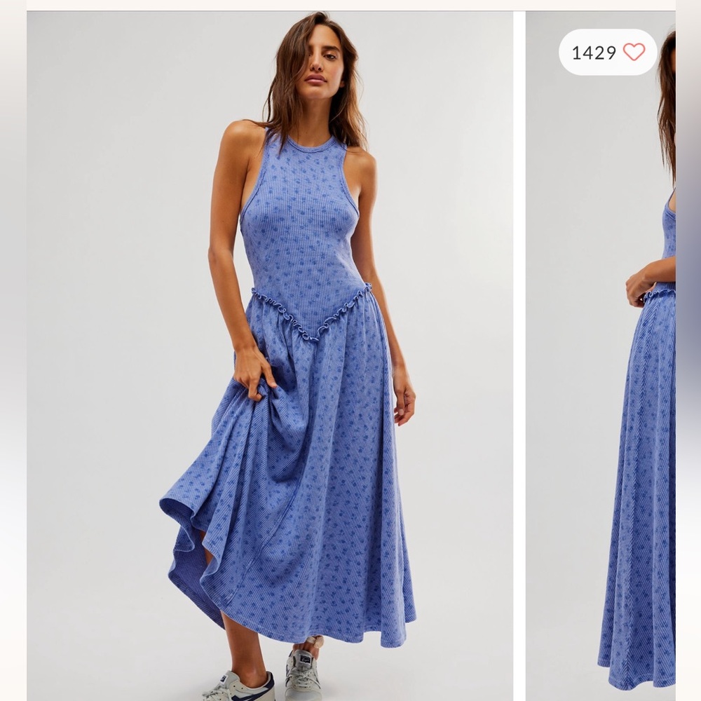 Free People Wildflower Waffle Thermal Dropped Waist Floral  Maxi Dress XS